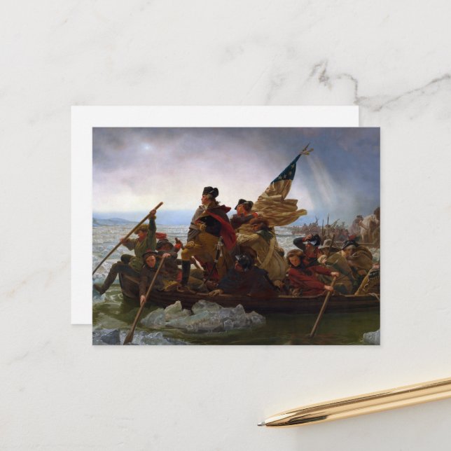 Carte Postale Crossing Delaware 1776 : Général George Washington (Devant/Arrière en situation)