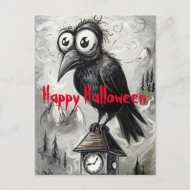 Carte Postale Crow noir gothique et tour Éffrayant Halloween Par (Devant)