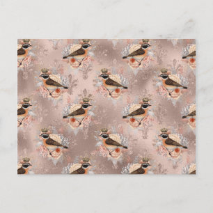 Carte Postale Crown Royal Oiseaux Rose Vintage Fleur Fleur de Li