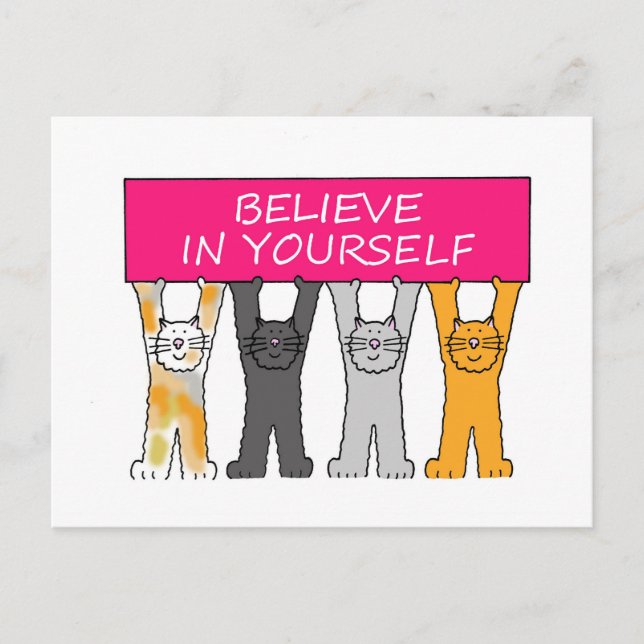 Carte Postale Croyez en vous mignon chats caricaturés (Devant)