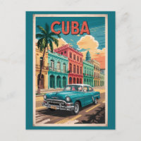 Cuba Classic Car Illustration Voyage Art Vintage
