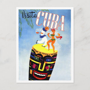 Carte Postale Cuba, couple dansant sur tambour, voyage vintage