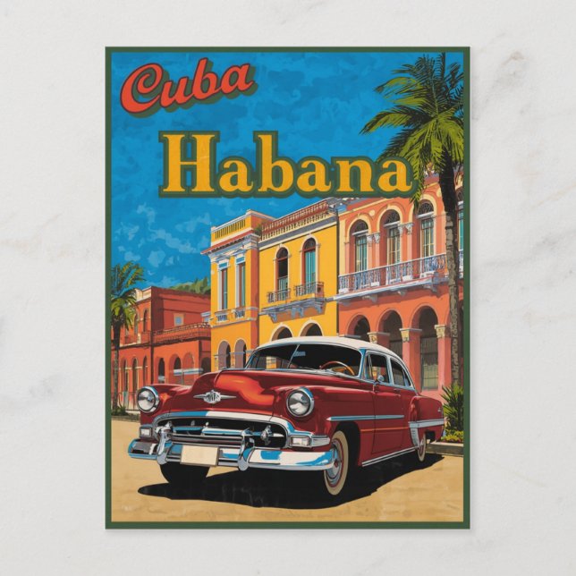 Carte Postale Cuba Habana Classic Car & Colorful Street Travel (Devant)