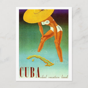 Carte Postale Cuba, île, fille en bikini avec un grand chapeau j