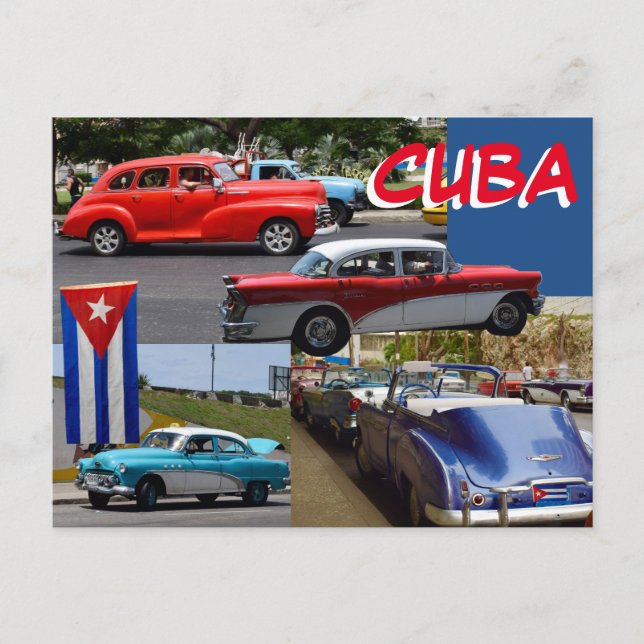 Carte Postale Cuba Vieilles voitures classiques autour de La Hav (Devant)