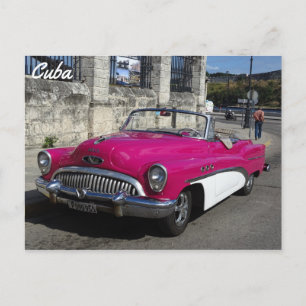 Carte Postale Cuba, Voiture classique rose blanche