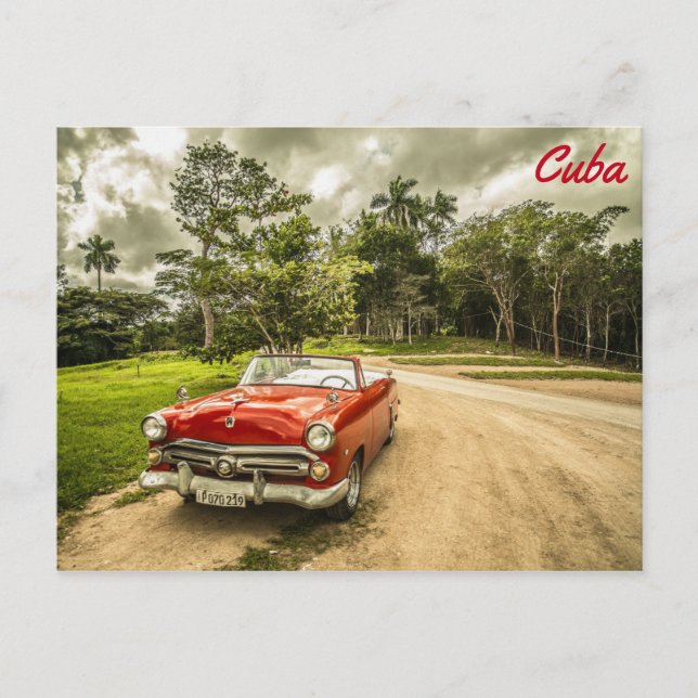 Carte Postale Cuba, voiture rouge classique (Devant)