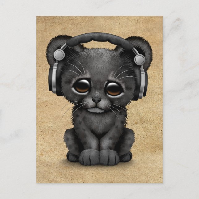 Carte Postale Cube Panthère Noire Cub Dj Porte Un Casque (Devant)