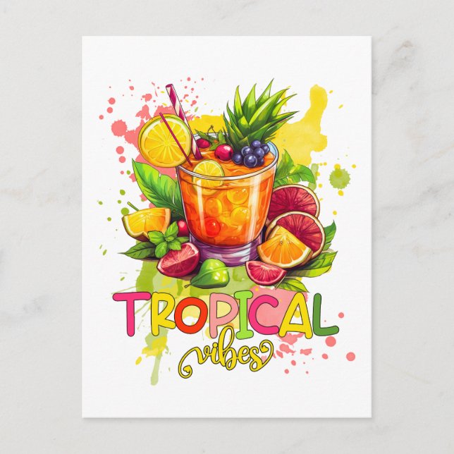 Carte Postale Cubes tropicaux - Vibes d'été Aquarelle Fruits (Devant)