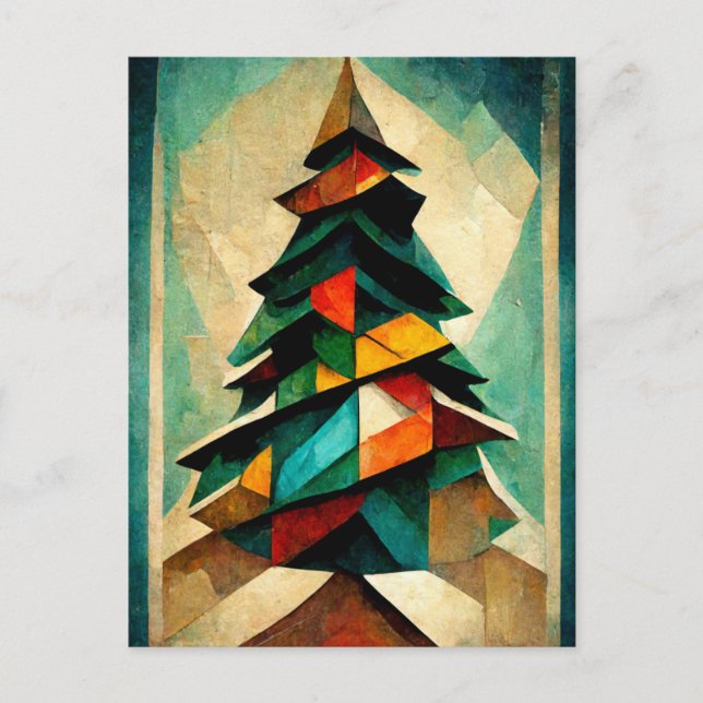 Carte Postale Cubisme. Arbre de Noël peint de manière moderne et (Devant)