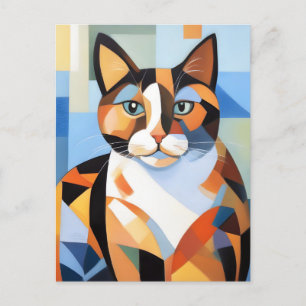 Carte Postale Cubiste Calico Composition Chat Peinture