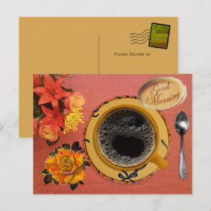 Carte Postale Cuillère de Roses pour Tasse de Café