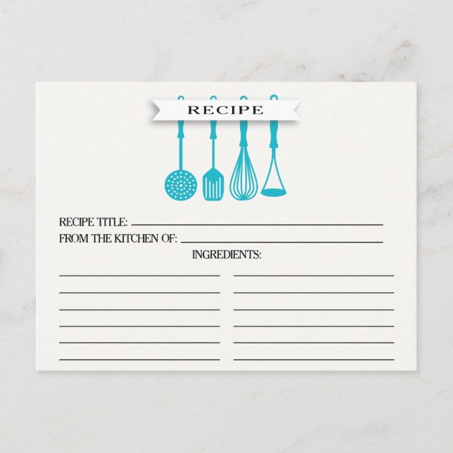 Carte Postale Cuisine Blue Ustensiles Fête des mariées Recette C (Devant)