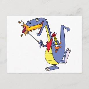 Carte Postale cuisine de feu drôle hot dogs dragon dessin animé