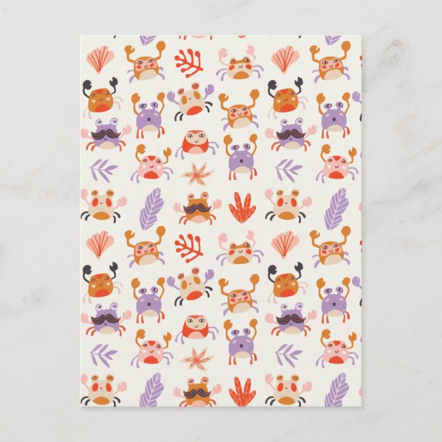 Carte Postale Cuisine Océan Amis Coral Crab Aquarelle (Devant)