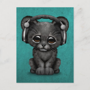 Carte Postale Cuisine Panthère Noire Cub Dj Porte Un Casque Bleu