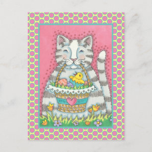 CARTE POSTALE CUISINE POULET & PÂQUES BASKET D'OEUF, CUTE CAT VA