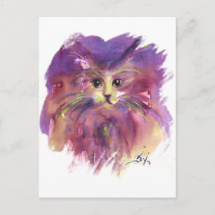 CARTE POSTALE CUISINE PURPLE, PORTRAIT DE CHAT DE CUISINE AVEC P