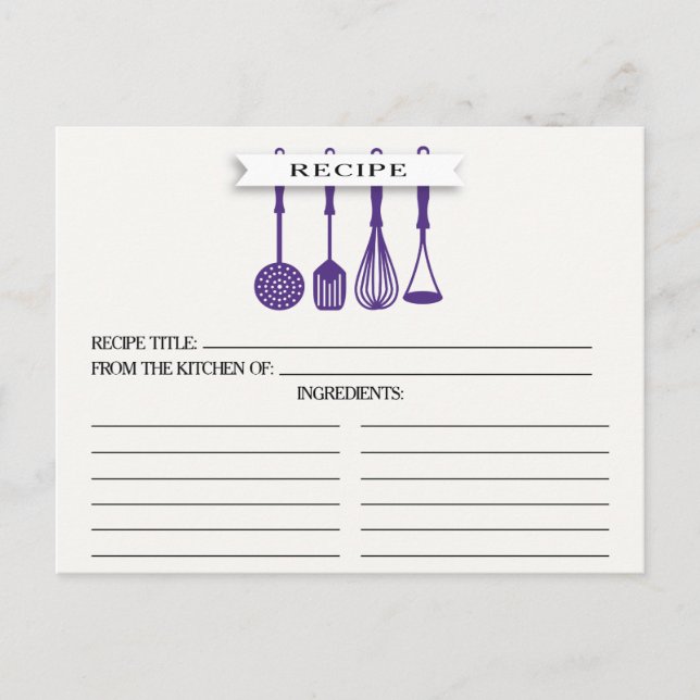 Carte Postale Cuisine Ustensiles violets Fête des mariées Recett (Devant)