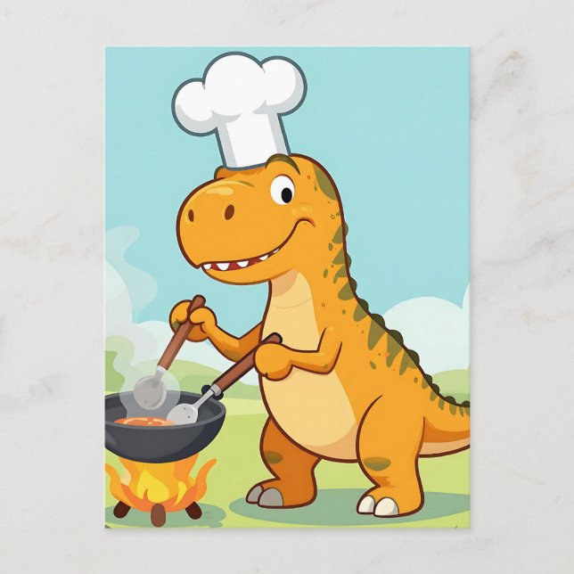 Carte Postale Cuisinier Dinosaure Cuisine Drôle (Devant)