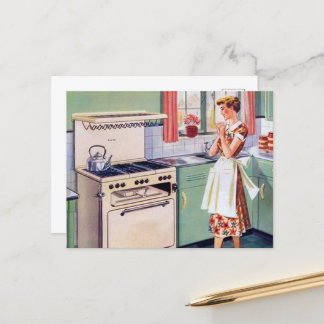 Carte Postale cuisinière rétro cuisine vintage
