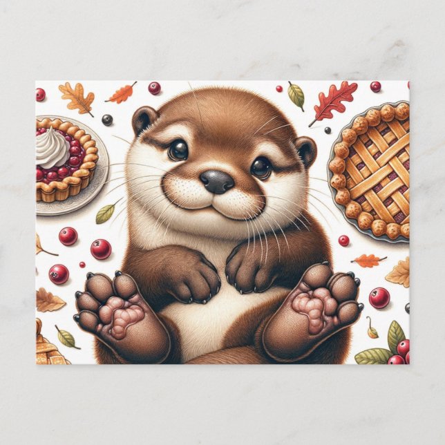 Carte Postale Cuite Otter Avec Thanksgiving (Devant)