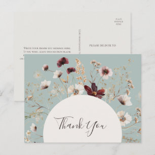 Carte Postale Cuivre Bourgogne Fleur sauvage Mariage Turquoise M