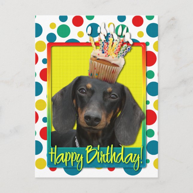 Carte Postale Cupcake anniversaire - Dachshund - Winston (Devant)