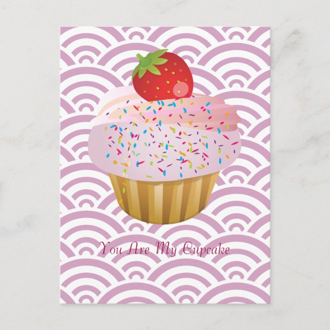 Carte Postale Cupcake aux fraises (Devant)