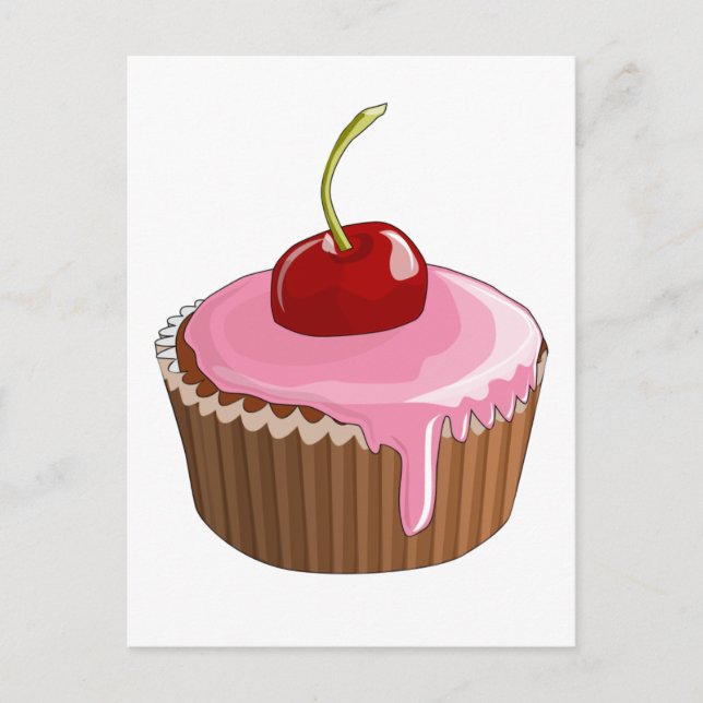 Carte Postale Cupcake avec givre rose et cerise sur le dessus (Devant)
