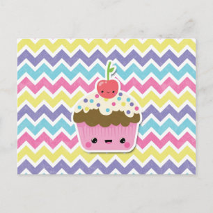 Carte Postale Cupcake coloré Kawaii sur Chevrons