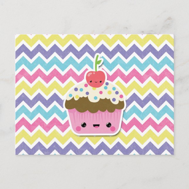 Carte Postale Cupcake coloré Kawaii sur Chevrons (Devant)