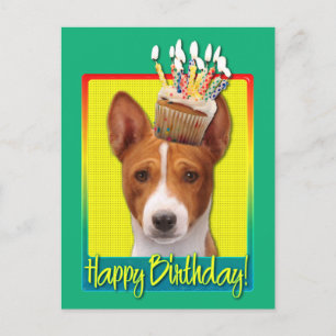 Carte Postale Cupcake d'anniversaire - Basenji