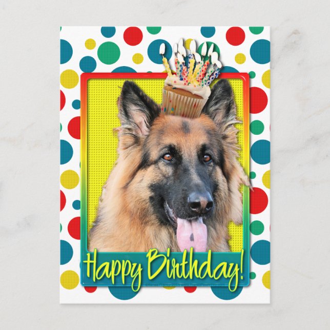 Carte Postale Cupcake d'anniversaire - Berger allemand - Chance (Devant)