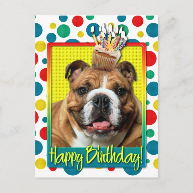 Carte Postale Cupcake d'anniversaire - Bulldog - Dark (Devant)