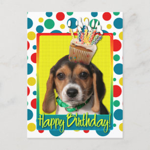 Carte Postale Cupcake d'anniversaire - Chiot Beagle - Chloe