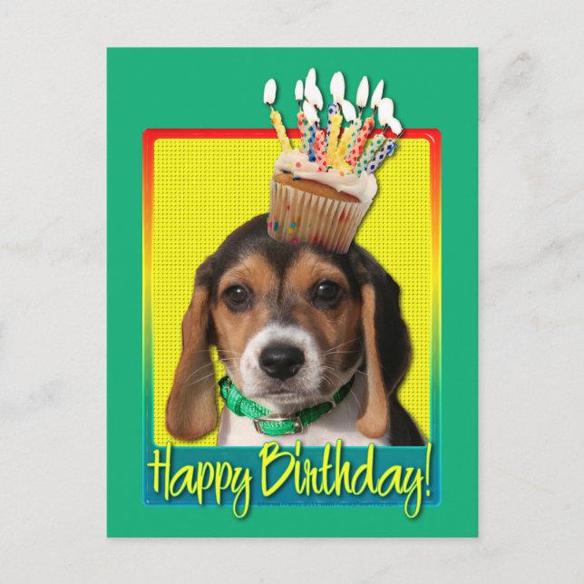 Carte Postale Cupcake d'anniversaire - Chiot Beagle - Chloe (Devant)