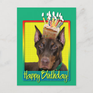 Carte Postale Cupcake d'anniversaire - Doberman - Rouge - Rocky