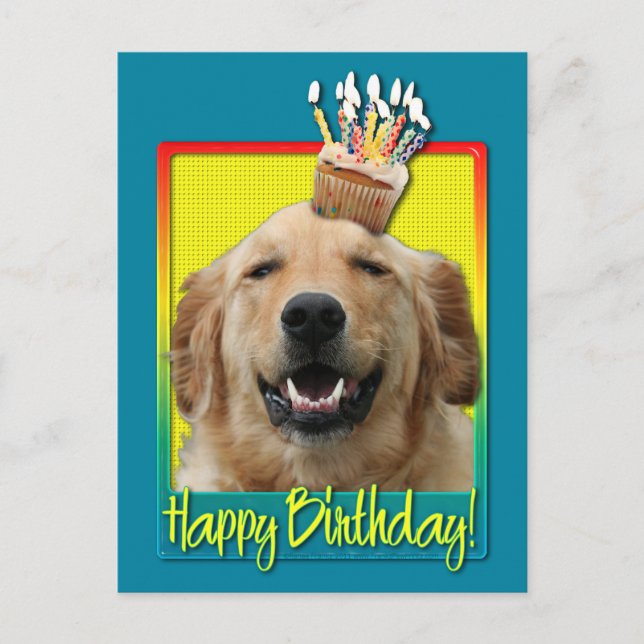 Carte Postale Cupcake d'anniversaire - Golden Retriever - Mickey (Devant)