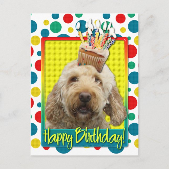 Carte Postale Cupcake d'anniversaire - GoldenDoodle (Devant)