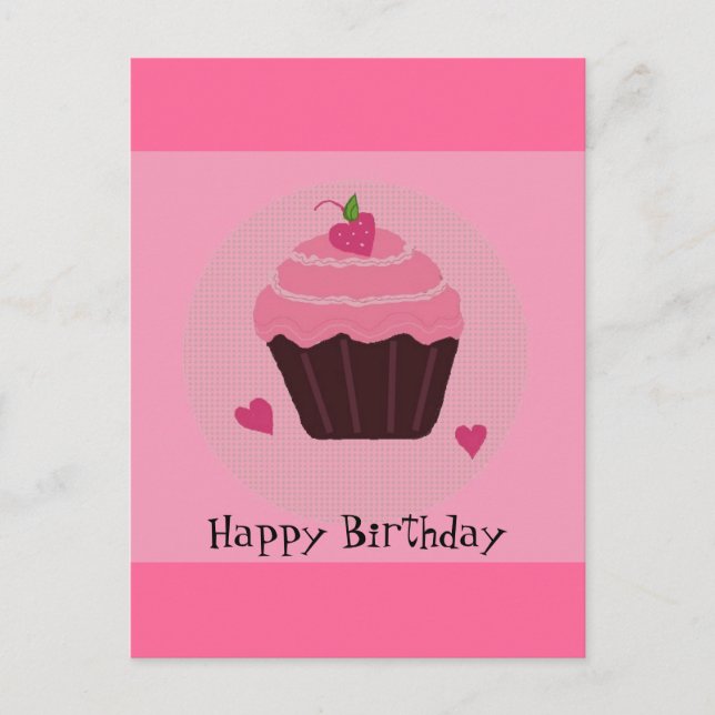 Carte Postale Cupcake d'anniversaire rose (Devant)