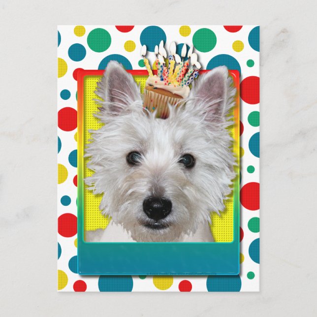Carte Postale Cupcake d'anniversaire - Westie - Tank (Devant)