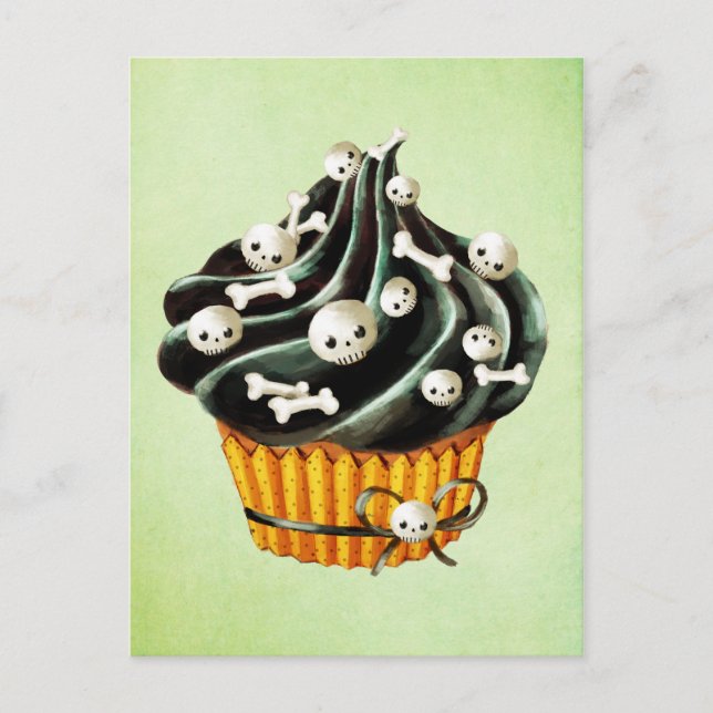 Carte Postale Cupcake d'Halloween noir avec de minuscules crânes (Devant)