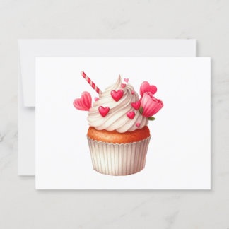 Carte Postale Cupcake Doux Avec Coeurs