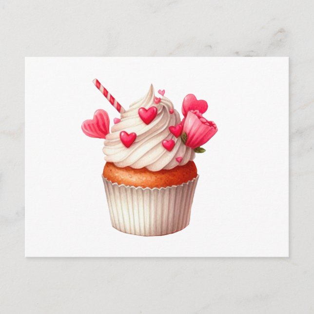 Carte Postale Cupcake Doux Avec Coeurs (Devant)