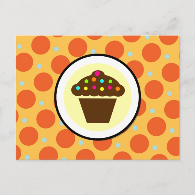 Carte Postale Cupcake mignon sur Pois orange bleu jaune (Devant)