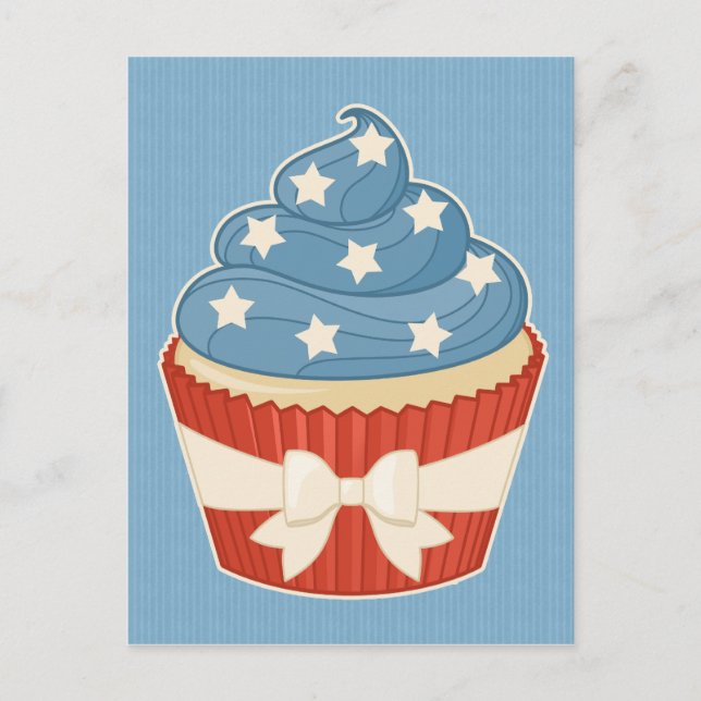 Carte Postale Cupcake patriotique sur les bandes bleues (Devant)