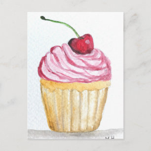 Carte Postale cupcake rose à la cerise