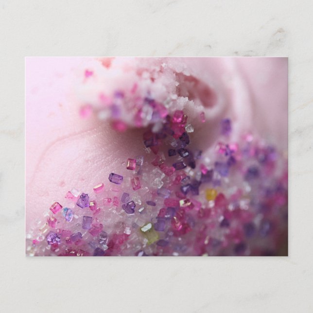 Carte Postale cupcake rose avec sucre rose et violet (Devant)
