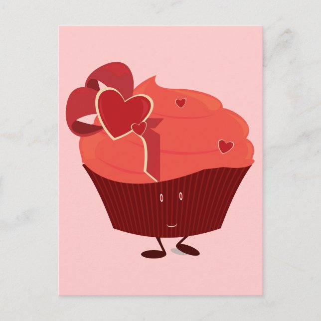 Carte Postale cupcake souriant avec décoration de coeur (Devant)